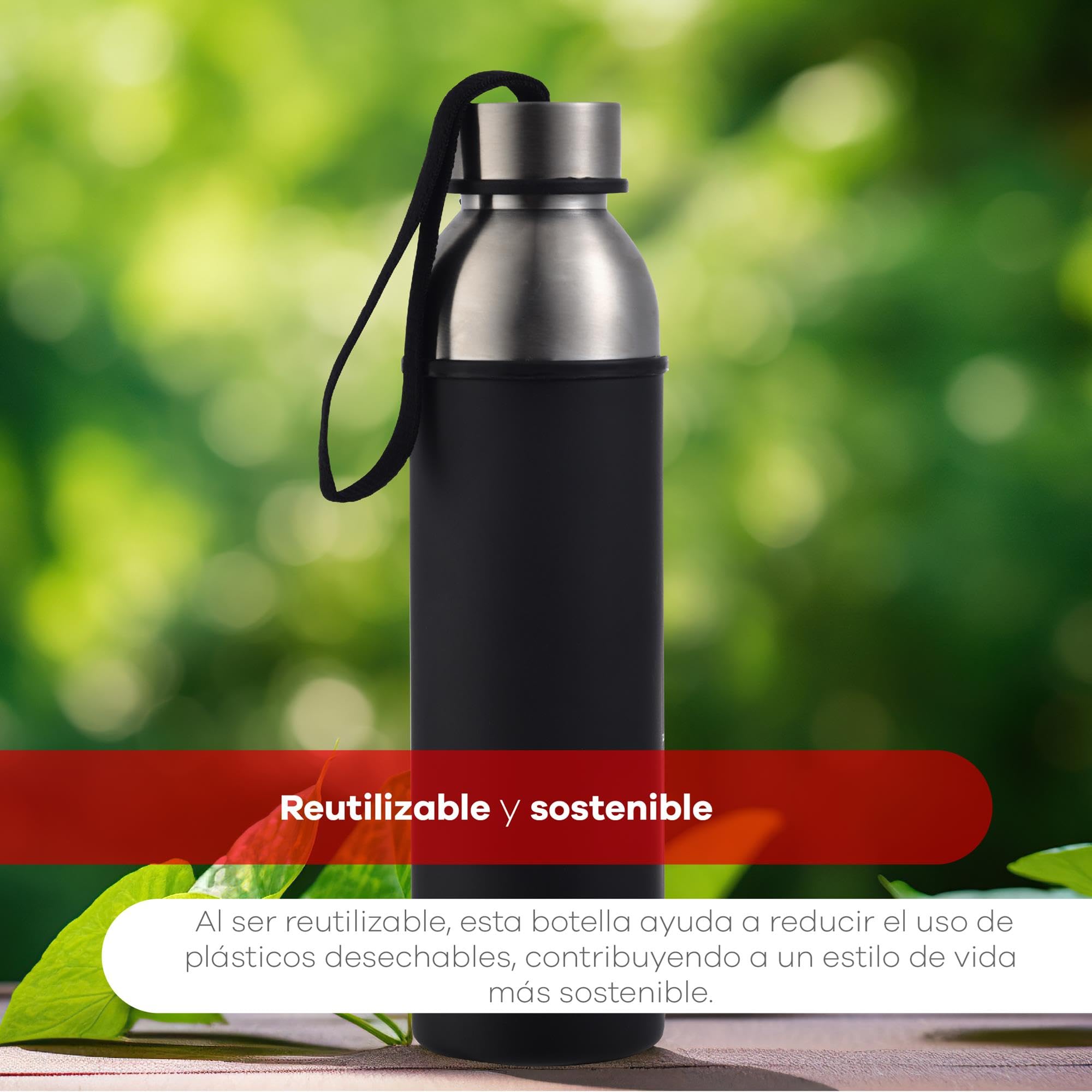 BERGNER GO LOVERS - Botella de Agua 570ML Acero Inoxidable - Tapa de Dos Vías - Óptimo para Bebidas con Hielo o Fruta - Mantiene Temperatura - Diseño Negro (Paquete de 2)