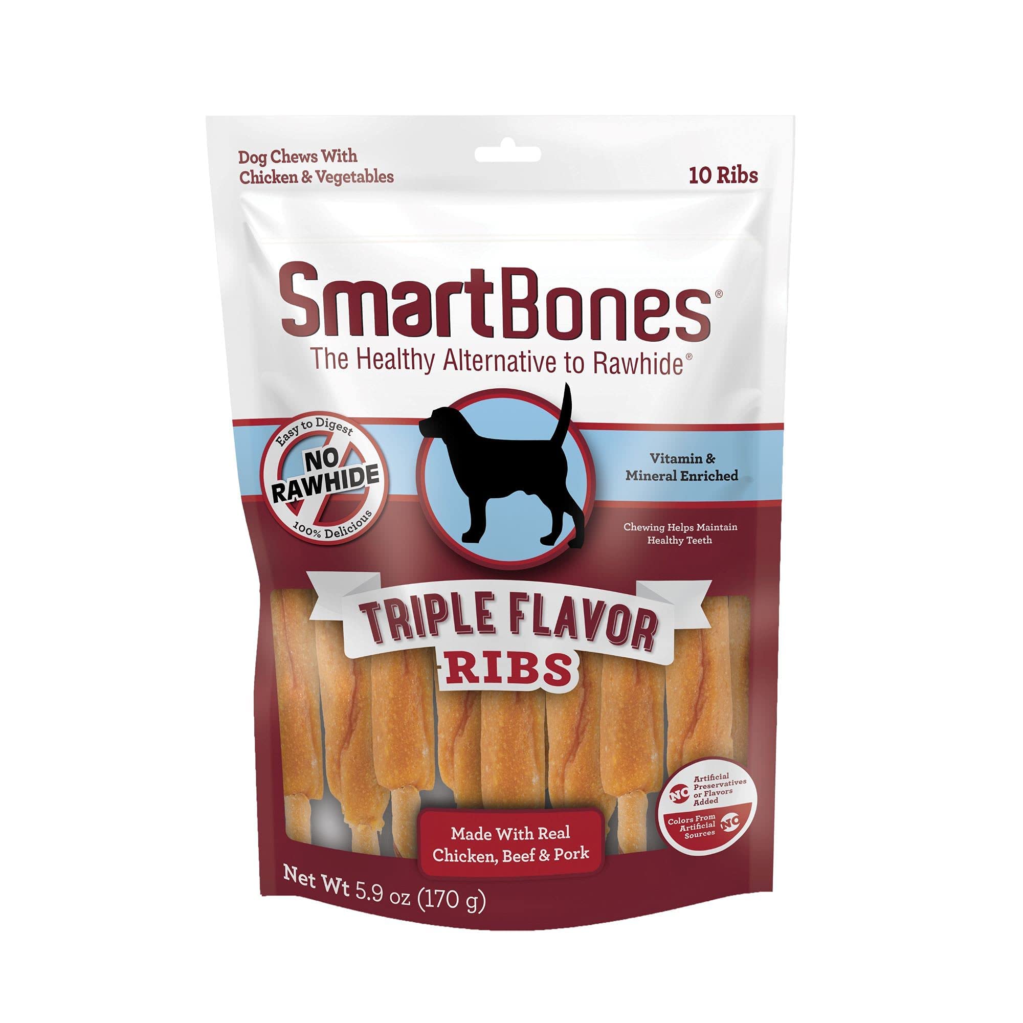 No Artificial Colors or Preservatives Rib and Wing Chews, Treat Your Dog to a Fun Shapped Triple Flavor Chew
