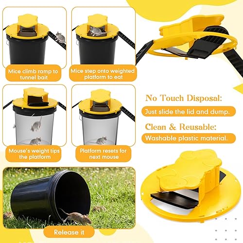 Miniatura 3 de Qualirey Trampa para ratones con tapa de balde de 5 galones, trampas reutilizables para ratones y ratas, trampas para ratones y ratas, trampas para