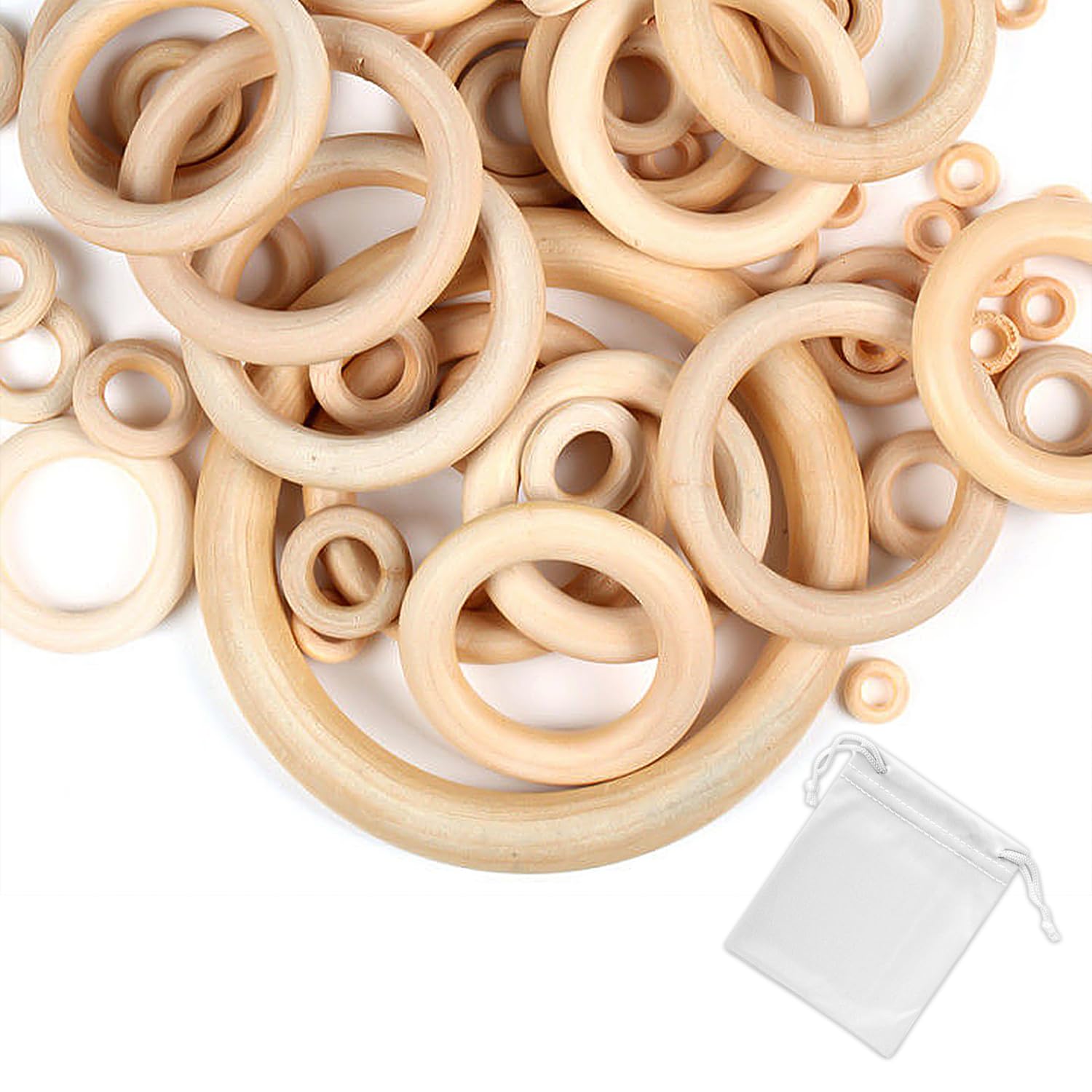 90 Anelli In Legno Naturale Per Fai Da Te - Set Multidimensionale 15-55mm Per Artigianato E Gioielli