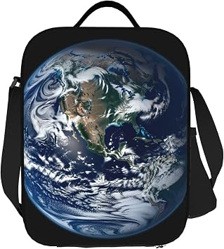 Blue Marble Earth Lunch Bag Lunch Box for Men Women Large Capacity Cooler Lunch Box Reusable Insulated Lunch Tote Bag with Adjustable Shoulder Strap Lunchbox for Adults
