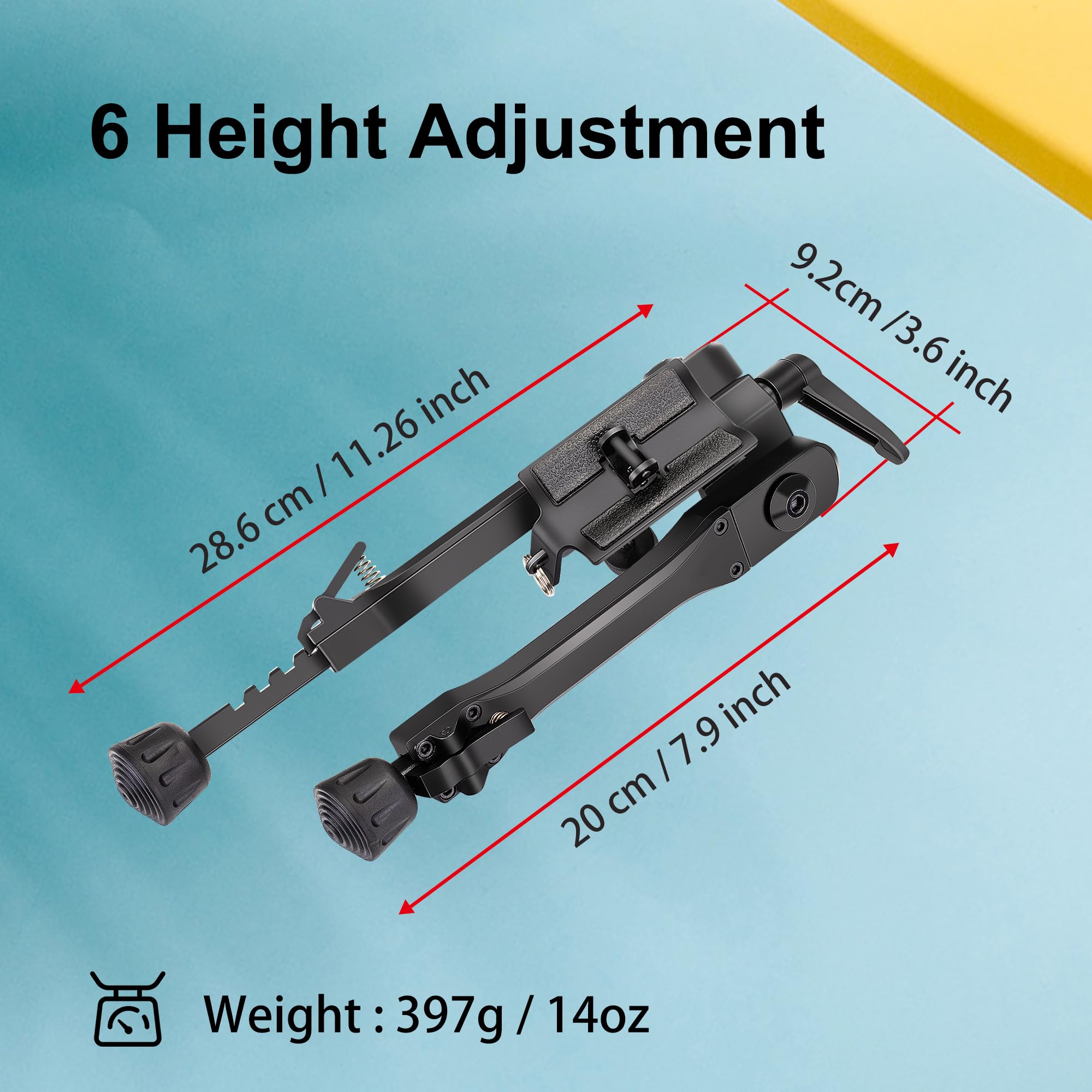 Zweibein für M-Rail-System, Neig- und Schwenkzweibein mit 1/4-Zoll-Adapter, 5-Stufen-Klappmechanismus und klappbaren Beinen