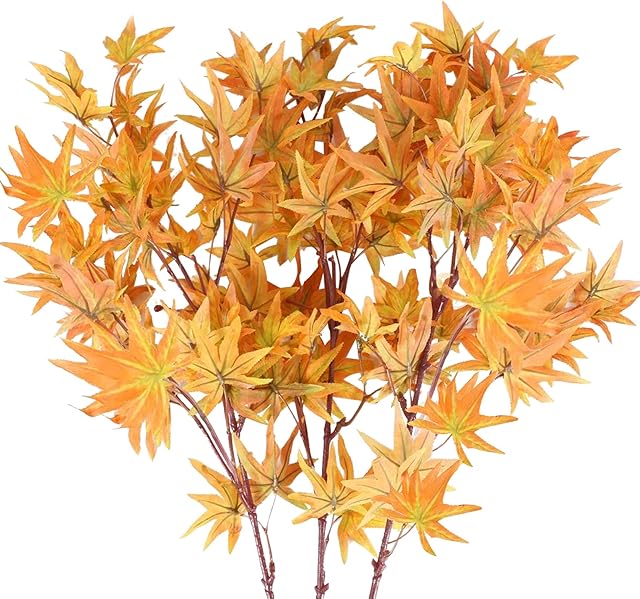 XHXSTORE 3Pcs Fake Maple Shrubs Faux Plastic Bouquets Artificial Plants Simulation Autumn Bushes Plastic Maple Leaves for Indoor Outdoor Table Home Kitchen Office Spring Vase decor