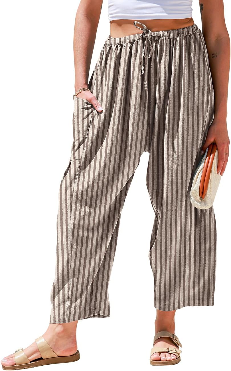TARSE Womens Linen Wide Leg Pants Casual Loose Drawstring Summer 2025 Beach Travel Vacation Palazzo Harem Pants with Pockets
