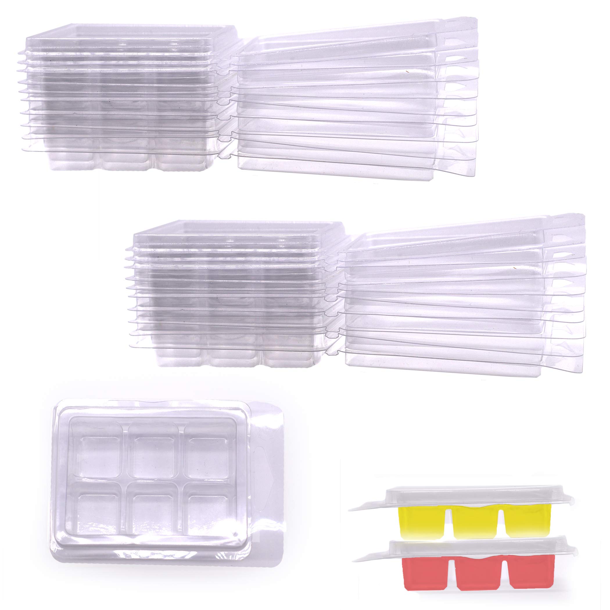 20PCs Transparent Wax Melt Molds, Wax melt Making kit Plastic,Wax Melt Packaging,6 Cell Plastic Clamshell Packaging for Wax Melts, Transparent Reusable Plastic Clamshell Cube Candle Mold for Candle S
