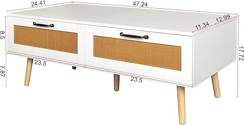 Miniatura 2 de Melpomene Mesa auxiliar con 2 cajones de almacenamiento, mesa de centro moderna con almacenamiento oculto para sala de estar, oficina (blanco)