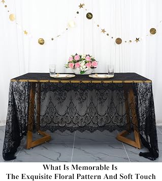 Partisout Black Lace Tablecloth Rectangular 60x120 Inch Wedding Decor