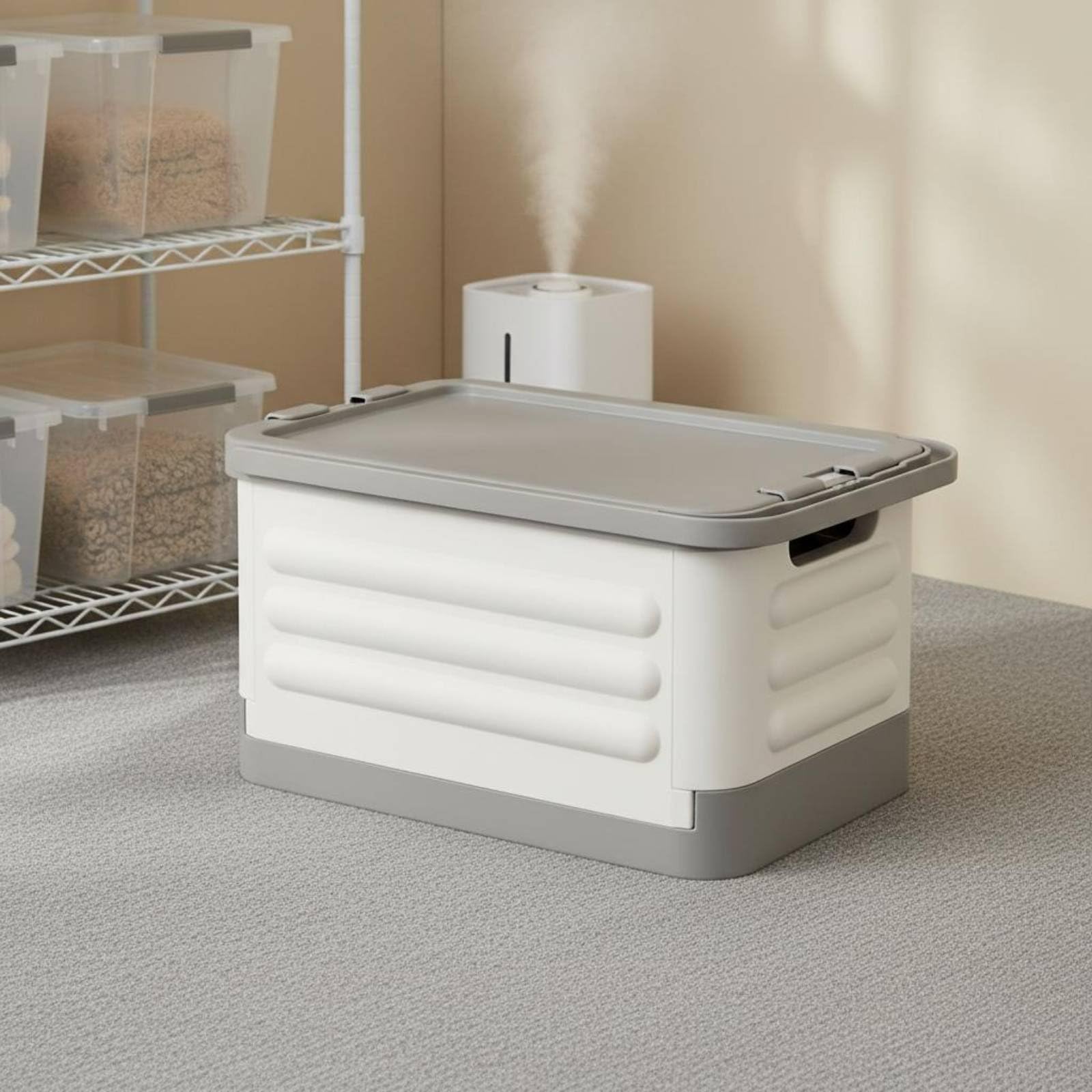 Contenitore Sottoletto con Ruote Salvaspazio Contenitore Sottoletto con Rotelle Grande Capacità Cassone Porta Libri per Dormitorio, Grigio Bianco, size to 1