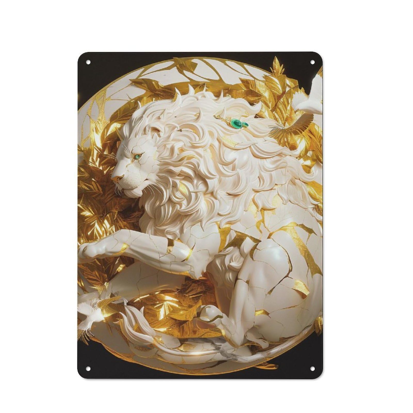 Junmoney Style-2 For Lounge Or Reading Corner, Golden Lion Sculpture Retro Tin Sign 40X30cm, Gift For Reading Corner Decorators During The Christmas Season