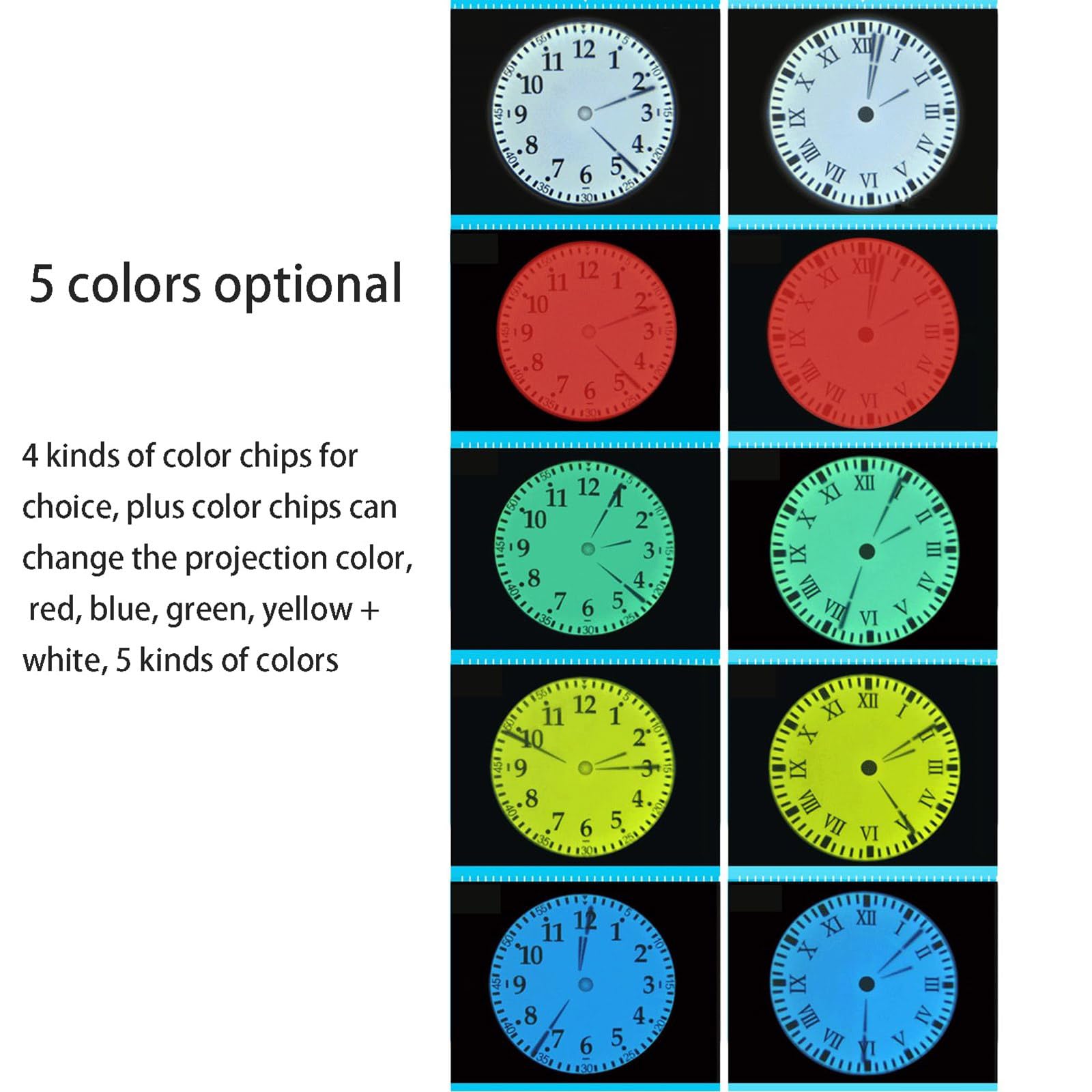 Reloj de proyección analógica LED con control remoto y diapositivas coloridas, números conmutables para dormitorio, sala de estar, reloj de gestión de tiempo