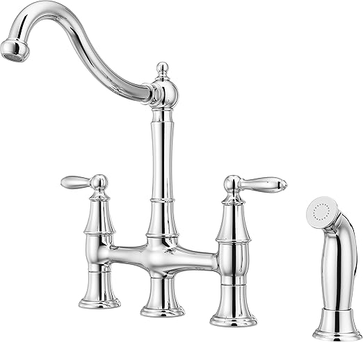 Pfister F-031-4COC Courant Bridge Kitchen Faucet with Side Sprayer in Polished Chrome Pfister F-031-4COC Courant Bridge Kitchen Faucet with Side Sprayer in Polished Chrome