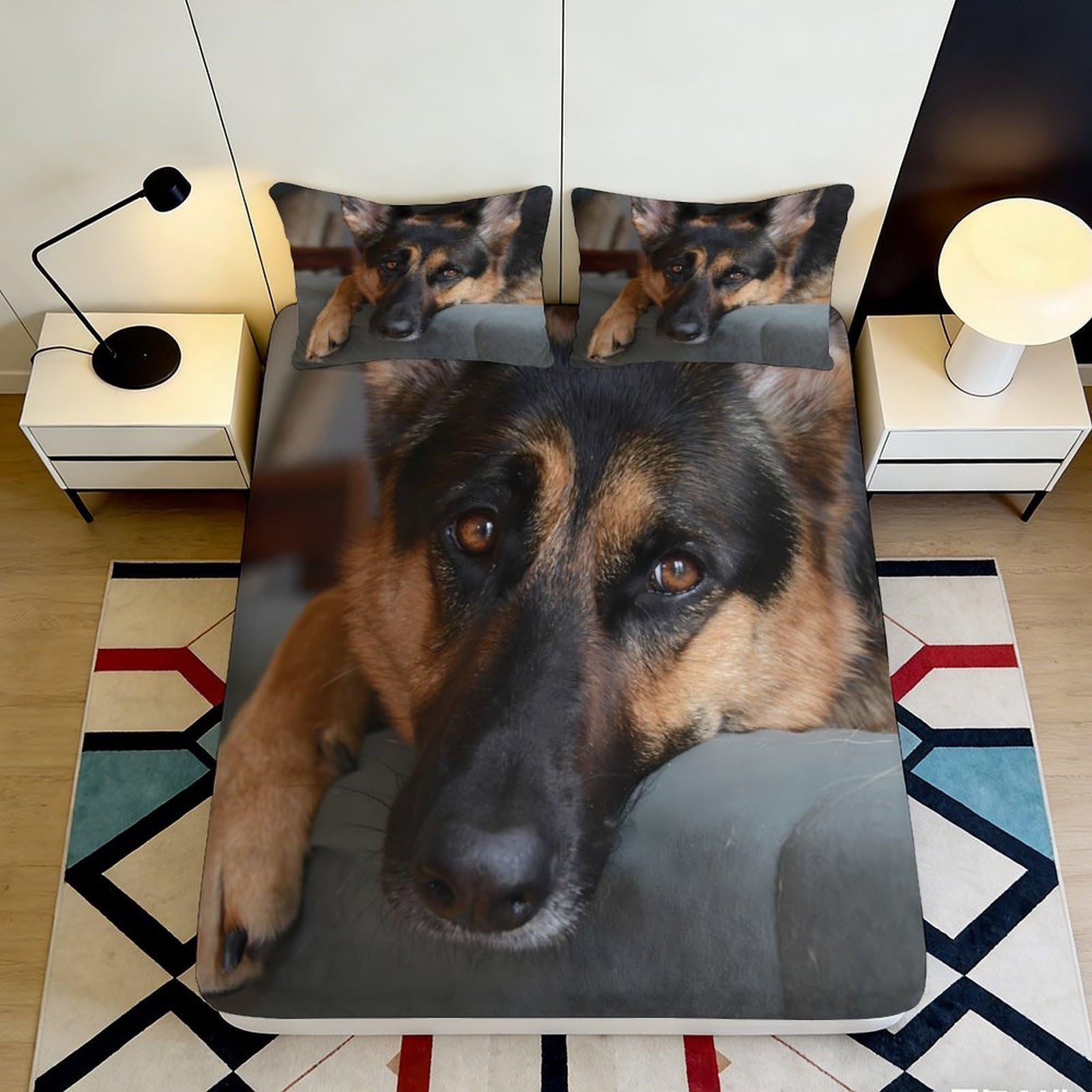 3D Printed German Shepherd Dog Fitted Sheet Microfiber Non-Slip Mattress Cover for Bedroom Dorm Room Decor 180x200x25cm