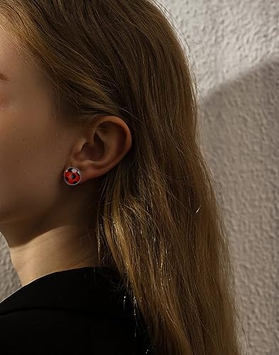 Miniatura 6 de Red Ladybird Earring Studs Black Spots Silver Bug Earrings for Halloween Christmas Birthday Cosplay