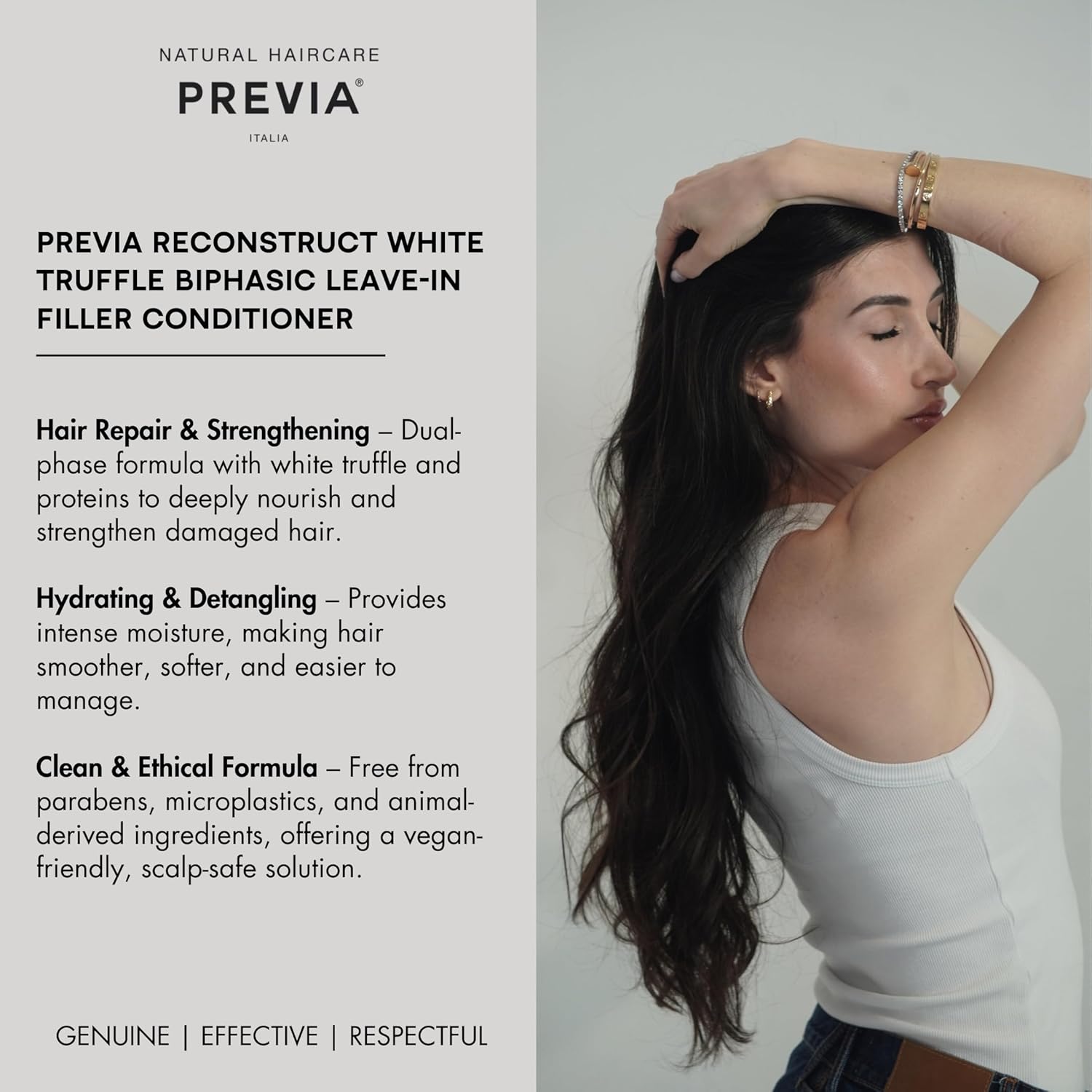 PREVIA Hydrating Biphasic Leave-In Conditioner Spray | Moisturizing & Anti-Frizz Reconstructive Treatment with White Truffle | Detangle & Repair Dry Damaged Hair | Vanilla & Bergamot Scent | 6.7 oz - Image 5