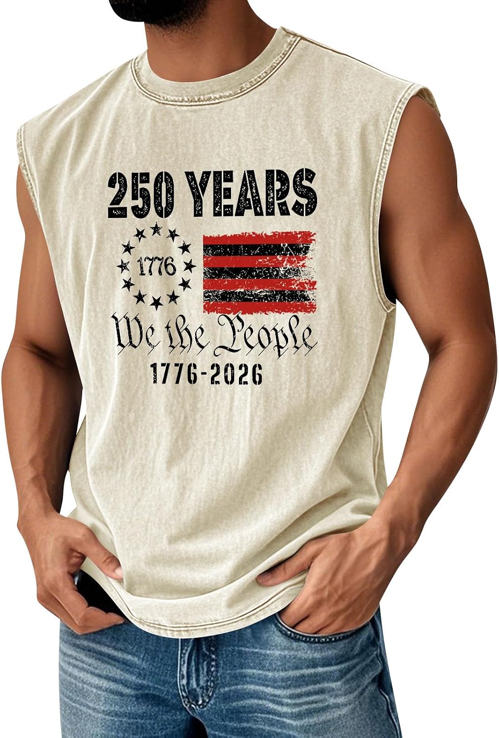 WENKOMG1 Men's American Tank Top Sleeveless 1776-2026 250th Anniversary Sports Athletic Bodybuilding Fitness Shirts, S-2XL