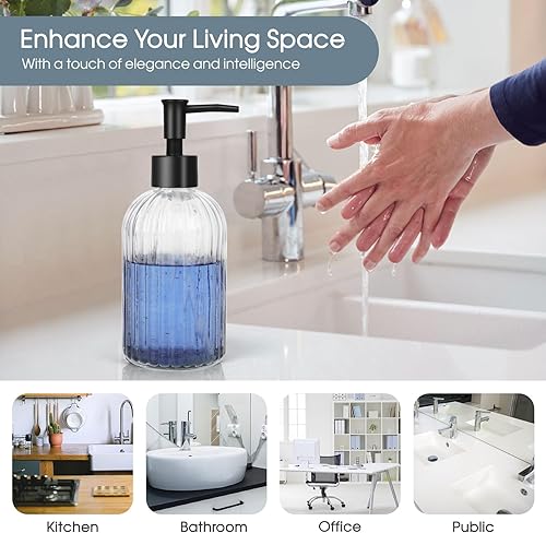 Miniatura 6 de Topsky Paquete de 2 dispensadores de jabón de vidrio con bomba de plástico, dispensador de jabón líquido de manos de 13.5 fl oz, bomba a prueba de