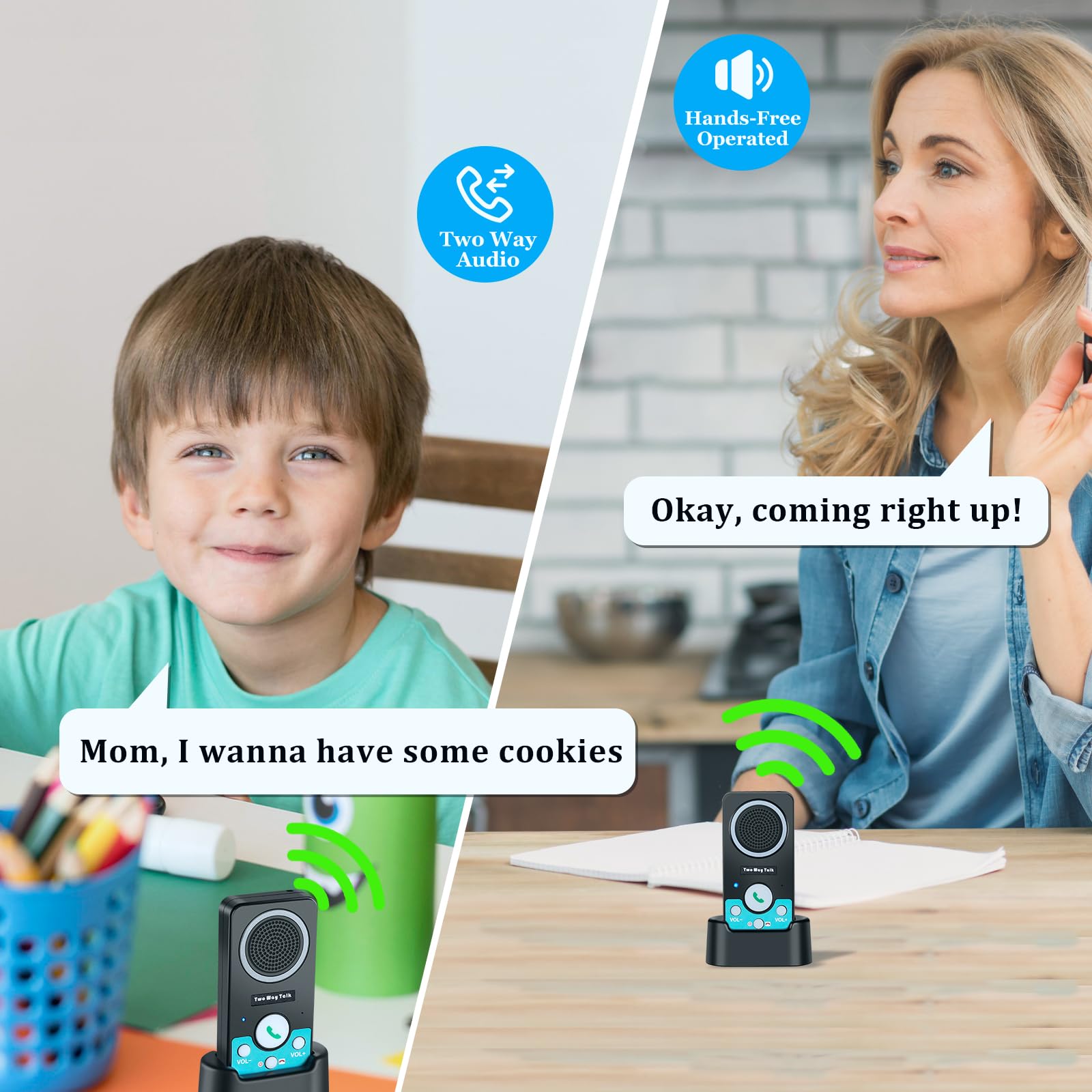 VJANW Intercoms Wireless for Home, 2 Way Audio Hands-Free Long Range Wireless Intercom System, 4 Ringtones 8 Volume Levels, Up to 15 Days Standby Intercom Syetem for House, Office, Classroom, Black