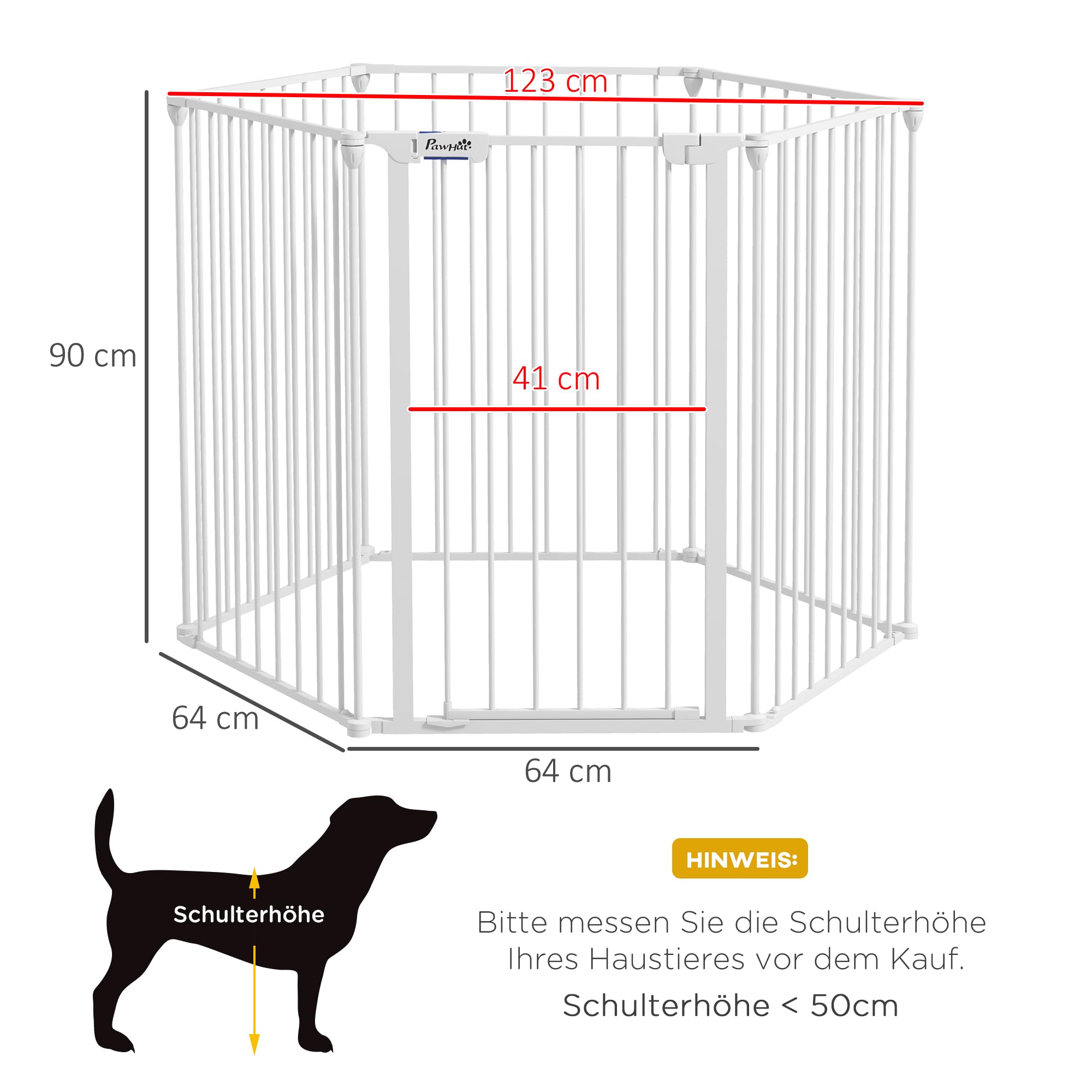 PawHut Enclos pour chiots pliable, hauteur 90 cm, barrière pour chiens, barrière avec 6 panneaux, enclos, barrière de cheminée indépendante, enclos pour chiens de taille moyenne, acier, blanc