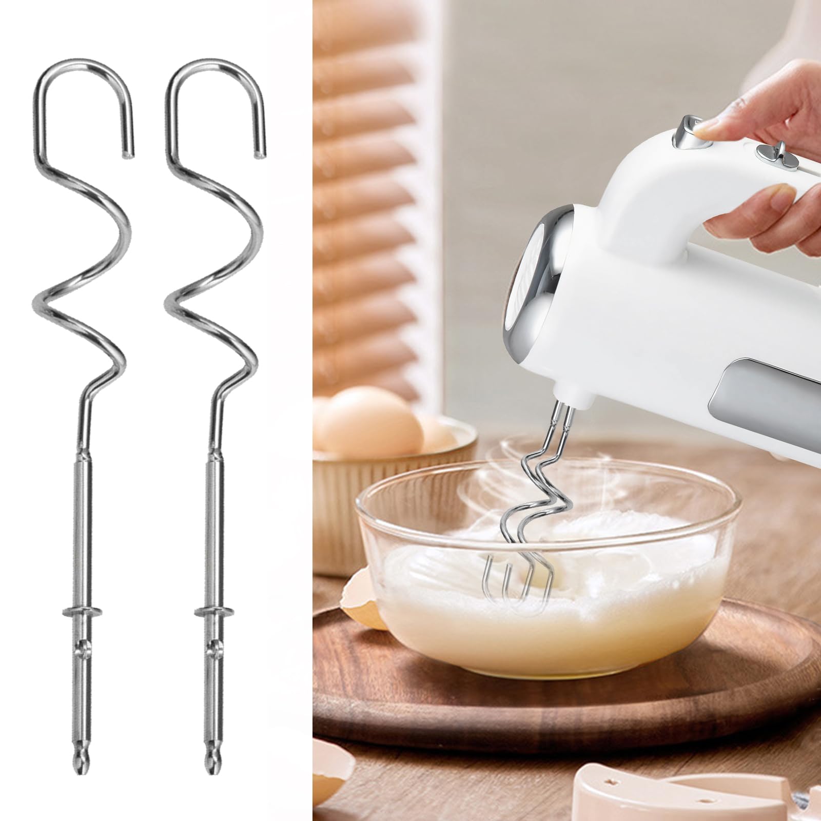 Handmixer 400W, Handrührgerät mit 5 Stufen & Turbo-Funktion, Edelstahl Rührgerät Hand Mixer mit 2 Rührbesen, 2 Knethaken, One-Click Reinigung, für Küche, Backen, Mixen & Kochen