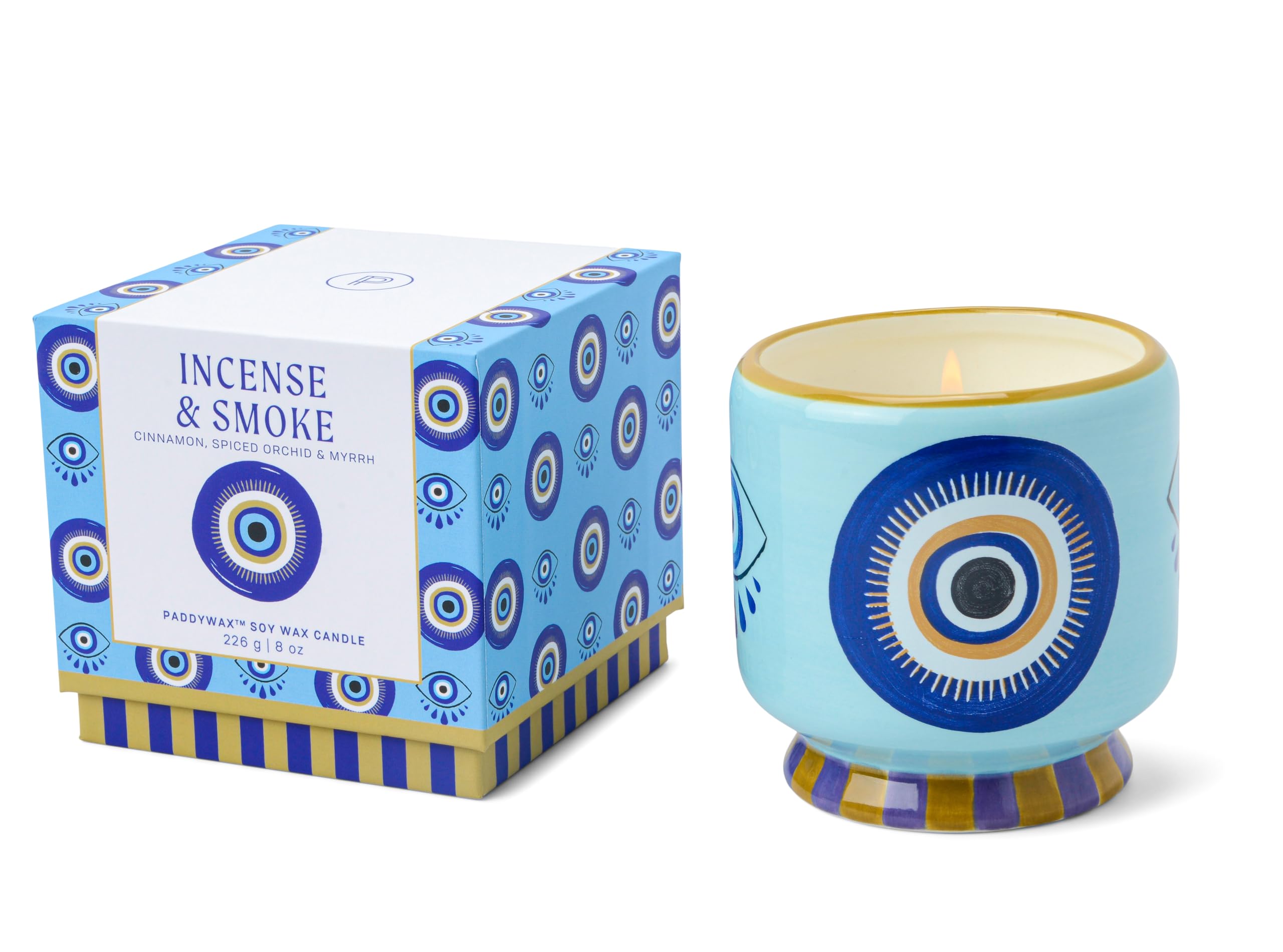 Paddywax Eye - Incense & Smoke Scented Candles Dopo Hand-Painted Ceramic Luxury Artisan Candle, 226G,