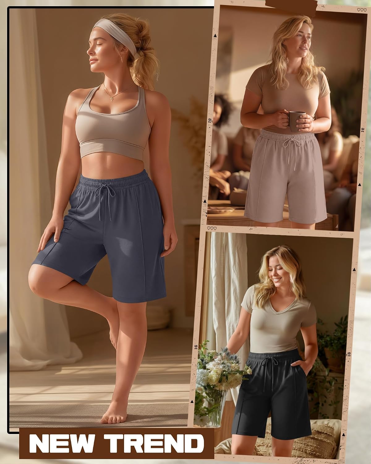 3 Pack Women's Plus Size Bermuda Shorts Wide Leg Elastic Drawstring Athletic Shorts Yoga Pants with Pockets