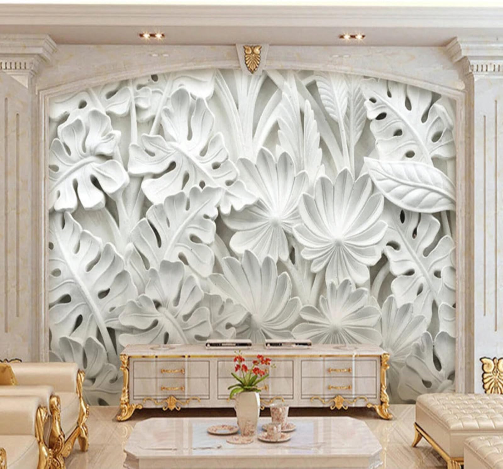 Three Dimensional Relief Carving Tropical Leaves Art 3D Wallpaper Easy Install Feature Office Living Room Sofa Bedroom TV Background Wall Decoration-250cm×170cm