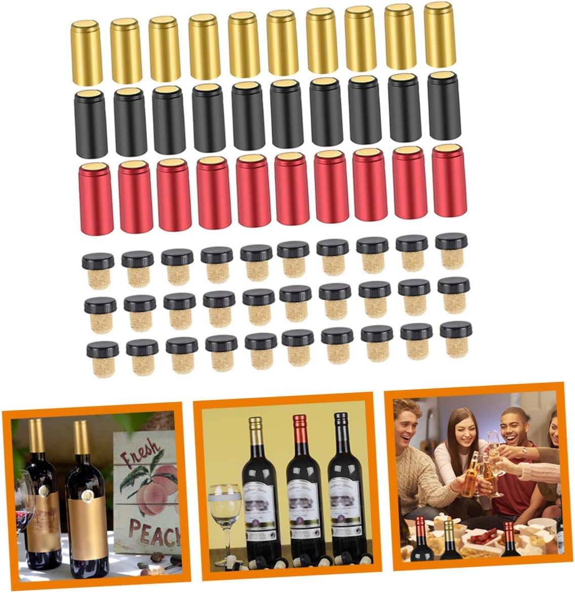 Wine Bottle Heat Shrink Capsules 30 Sets PVC Wood Cork Seals