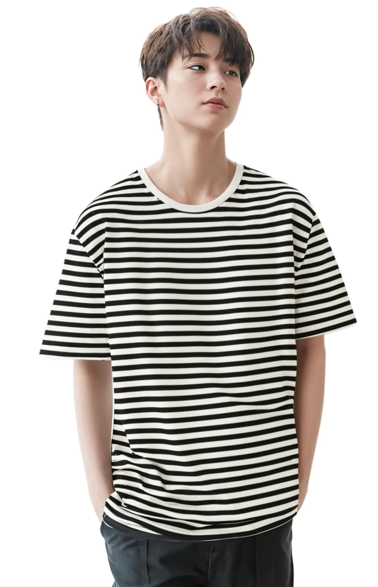 mack jonney Oversized | Loose Fit | Half Sleeves 100% Cotton Round Neck Striped T-Shirt for Men-MACK640558-picture-27