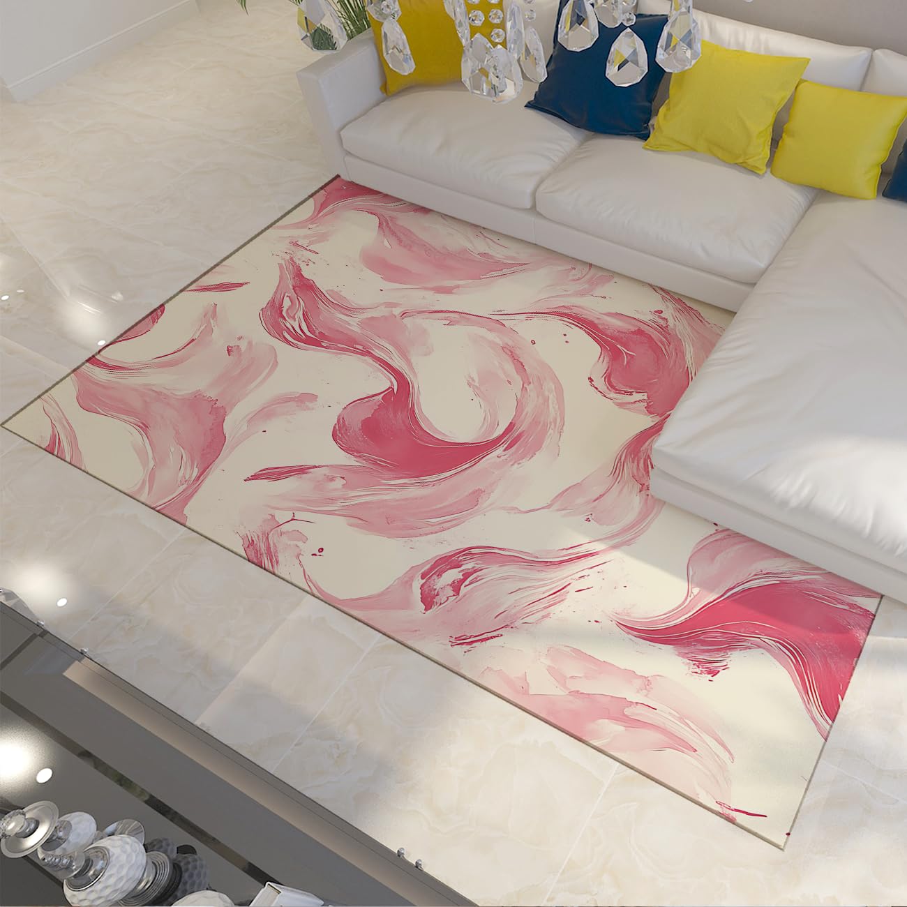 Tapis lavable antidérapant abstract brushstrokes moderne à poil bas pour la cuisine