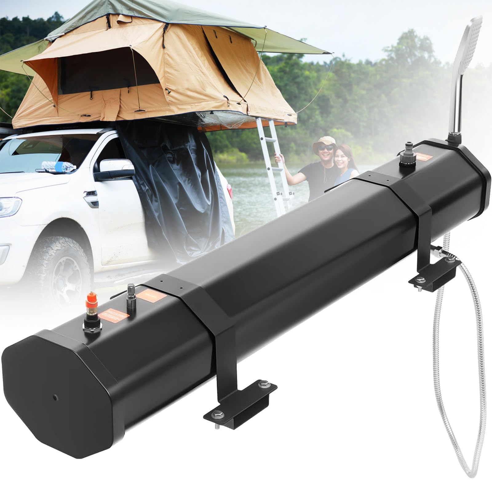 Tanque de Agua presurizado de 18/20/30 l para Ducha de Camping, con autopresurización de 1,6 Bar, válvula de Seguridad y Manguera de 1,5 m, Ideal para Ducha Solar de Techo 20L