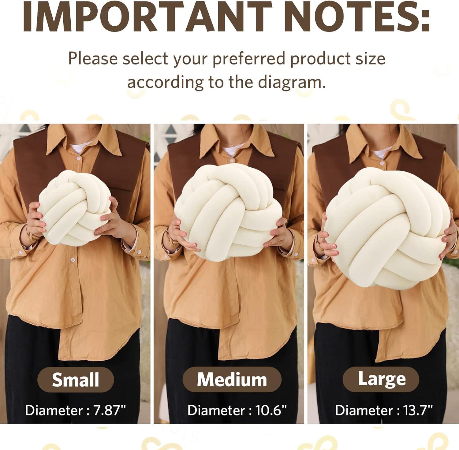 Sioloc Soft Knot Ball Pillows, Throw Cushion Home Decoration Plush ,Throw Knotted Handmade Round Plush Pillow (7.8inches,Ivory) - Image 7