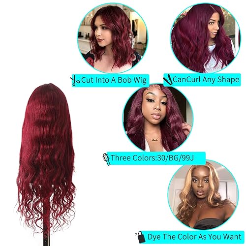 Miniatura 4 de Miz Barn Pelucas de cabello humano brasileño ondulado con encaje frontal para mujeres negras, 13 x 4, densidad del 150 %, prearrancadas con