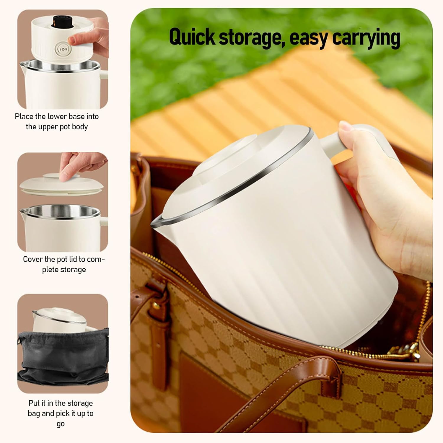 Travel Electric Kettle, 600ml Portable Hot Water Boiler, 600W Fast Heating with Smart Temperature Control for Trips, Camping, and Outdoor Use (US Plug, 110V)
