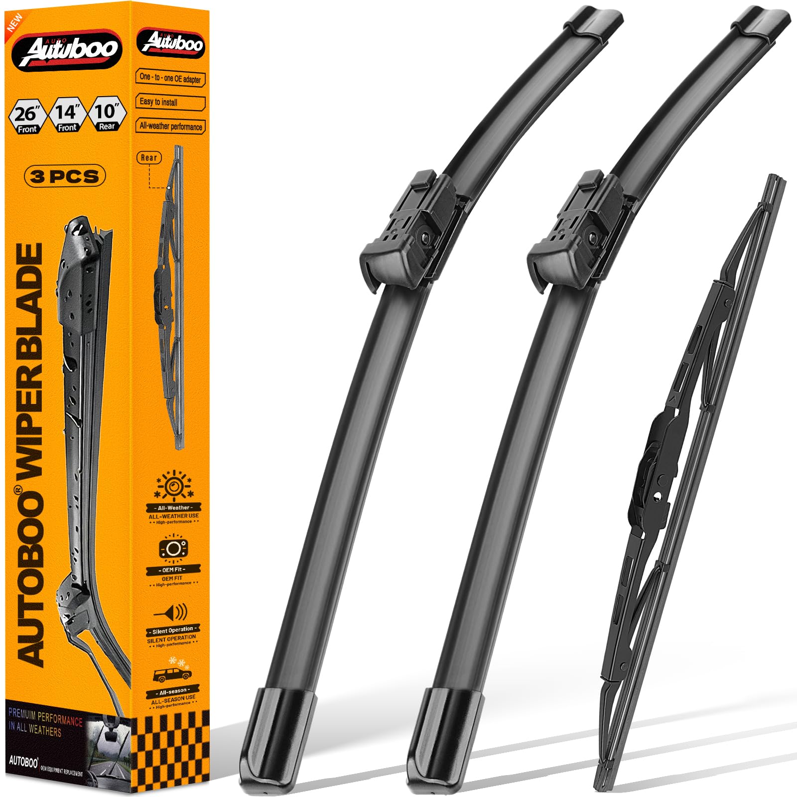 AUTOBOO 26"+14" Windshield Wipers with 10" Rear Wiper Blades Replacement for Chevrolet Trax 2013-2021 2022 2023,Buick Encore 2013-2022,Opel Mokka 2012