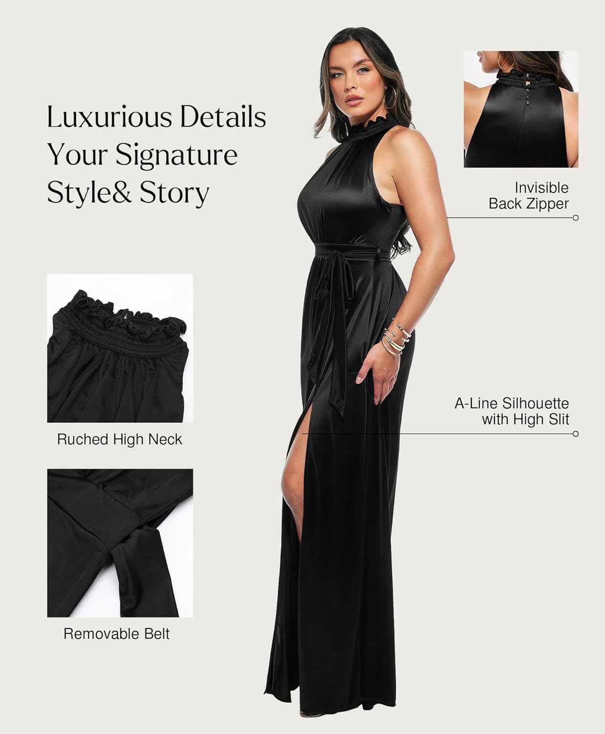 Popilush Wedding Guest Dress Formal Dresses for Women Shapewear Bodycon Fall Long Halter Cocktail Maxi Dress - Image 3