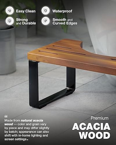 Miniatura 2 de BLUEWEST Taburete de inodoro de madera de acacia con marco de acero fuerte para entrenamiento de orinal, escalón de baño de 7 pulgadas, soporte