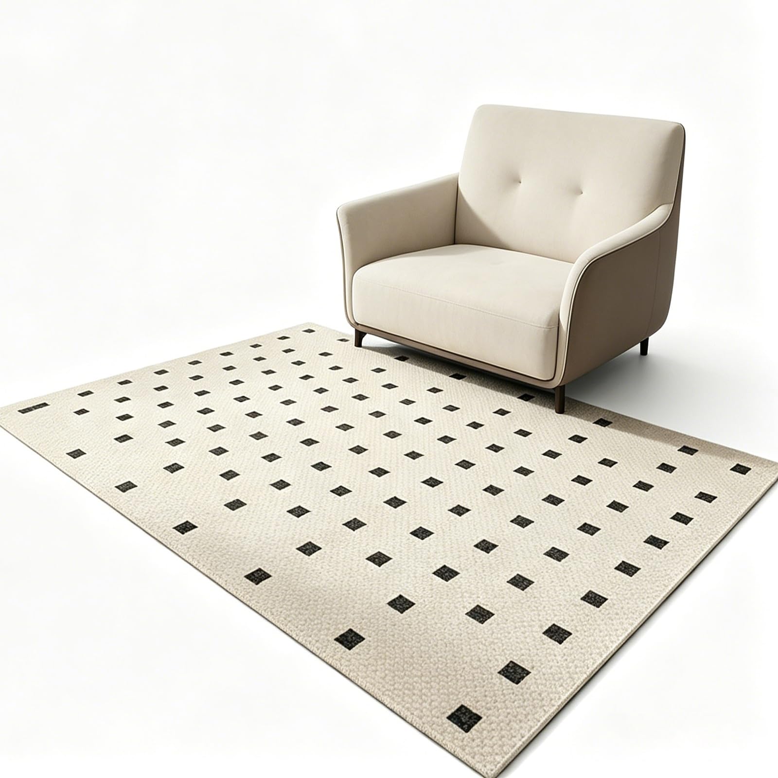 Tapis rectangle à pois beige en velours doux pour salon chic 200x340