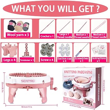 Cyandream SENTRO Knitting Machine 40 Needles, Circular Loom for Beginners | Dual Mode Panel & Tube, 4 Yarn Tension Settings, ABS Plastic, for Beginners & Artisans, DIY Hat Scarf Sock Glove Sweater
