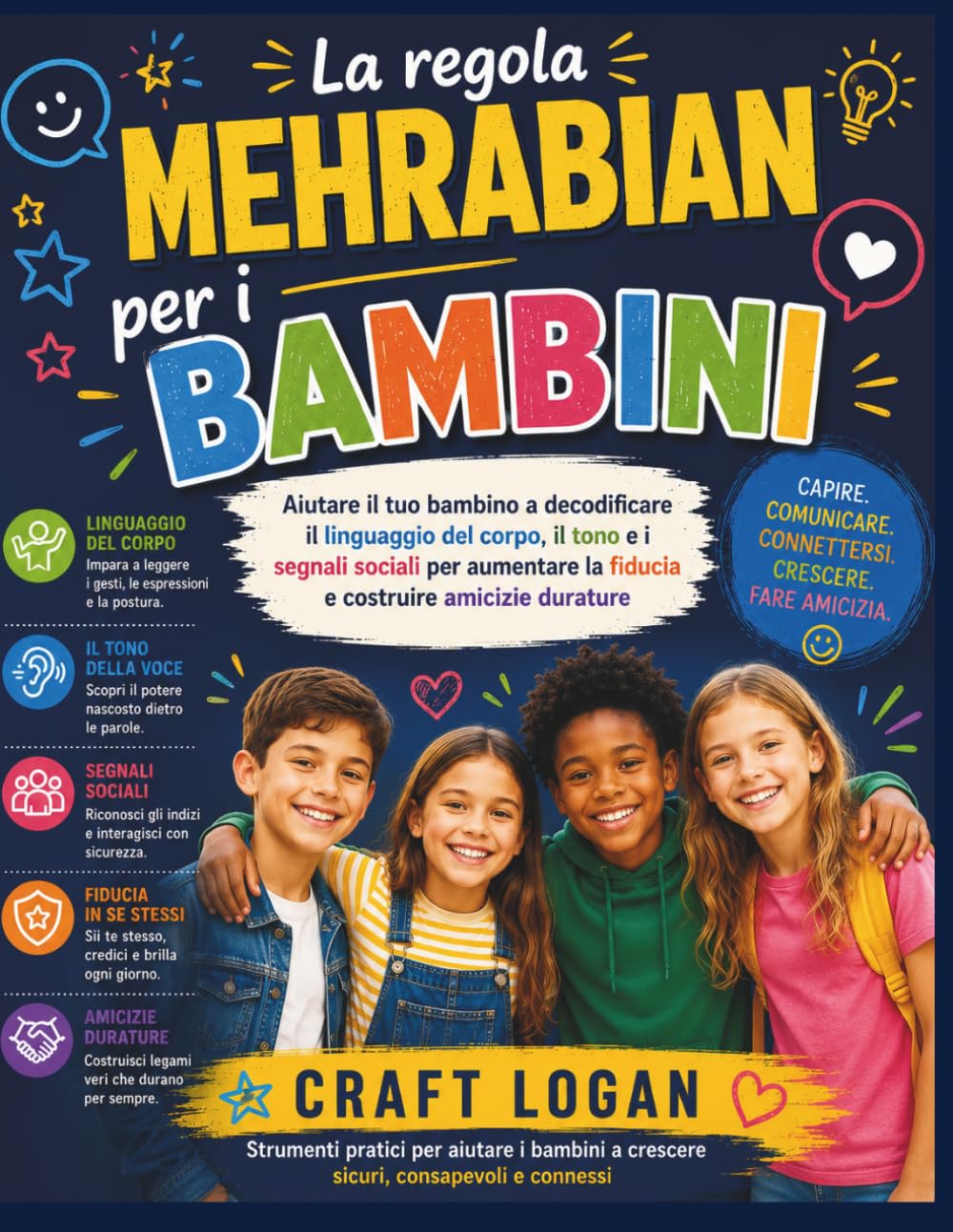 La regola Mehrabian per i bambini: Aiutare il tuo bambino a decodificare il linguaggio del corpo, il tono e i segnali sociali per aumentare la fiducia e costruire amicizie durature