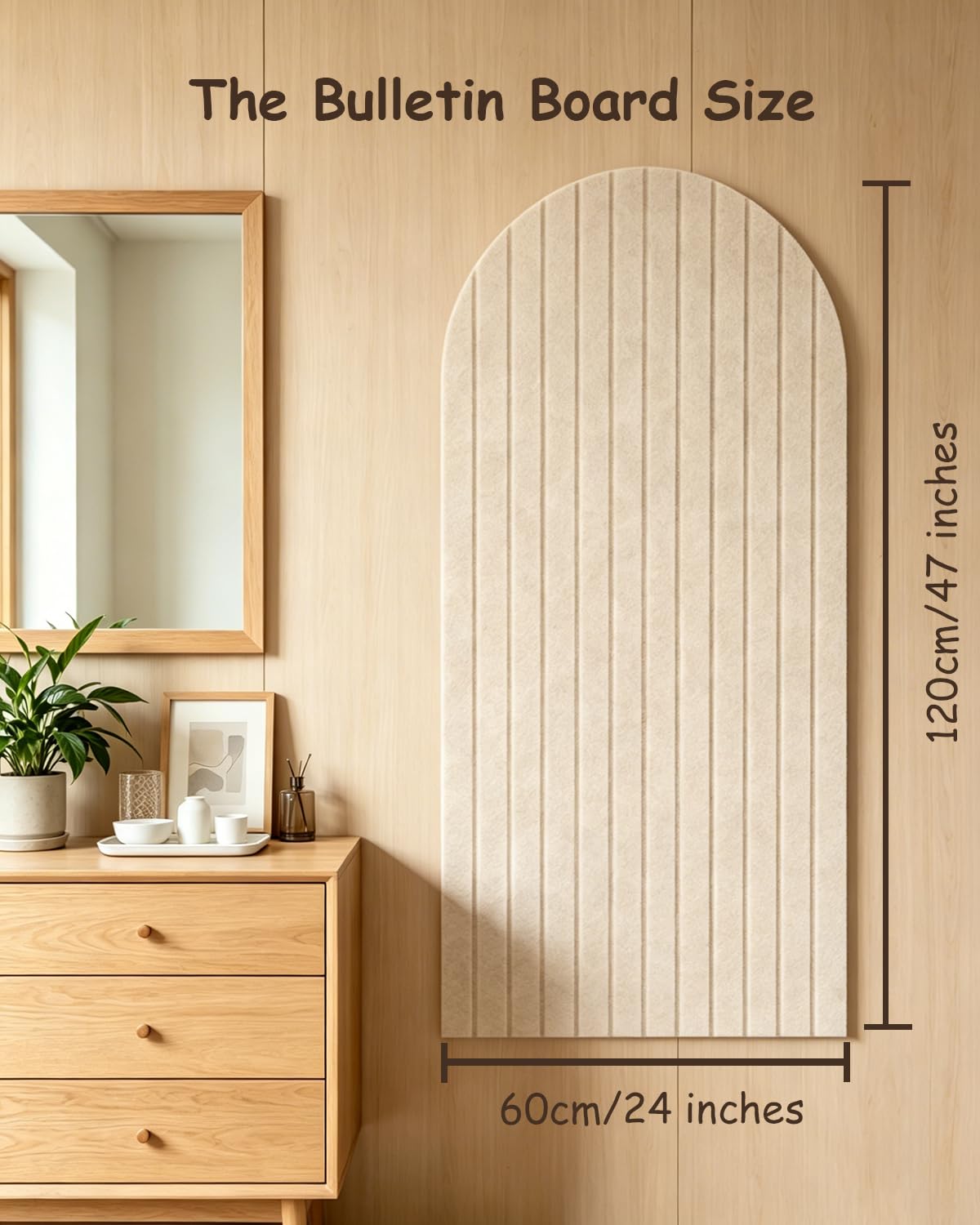 Faltbare kork pinnwand 120x60cm, 0.9cm dicke Filzfliesen, Pinnwand Kinderzimmer mit Klebstoff Klettverschluss, Dekorationsbrett für Bilder Notizen,Ränder Wandpaneele für Wohnzimmer im Büro - Beige