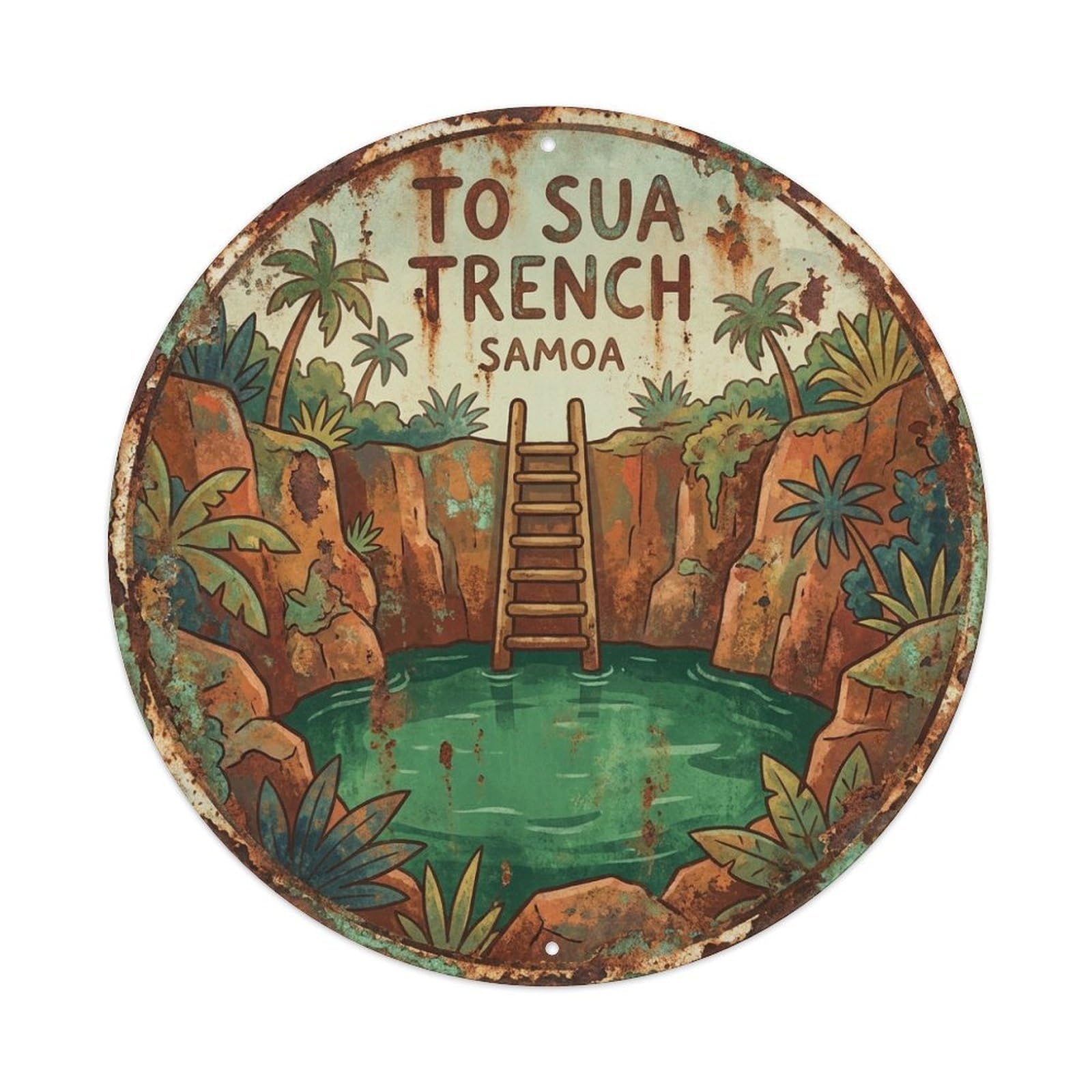 Olyhtr 8X8inch Classic Style Retro Samoa To Sua Trench Travel Landmark Metal Tin Sign