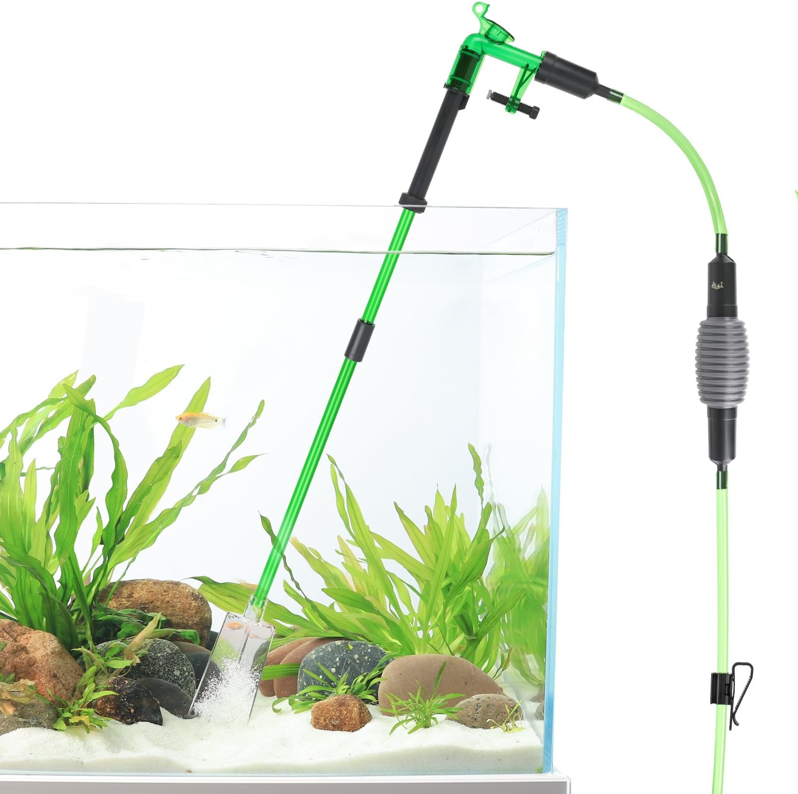 Aquarium Siphon Gravel Vacuum Fish Tank Cleaner kit,Stress Ball Python Water Changer,Extendable Length and Fixed On Fish Tank,Manually Water Changer Wash Sand L