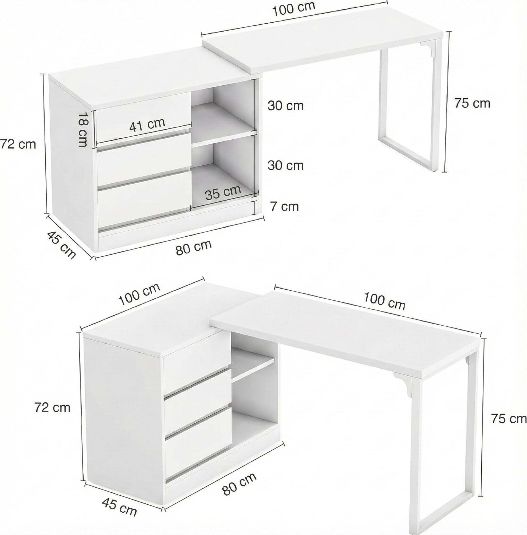 Lailang 25cm Escritorio de Computadora, Mesa en l, Escritorio con Cajonera, Escritorios para el Hogar o el Estudio, 25 x 10 x 18 cm, Blanco