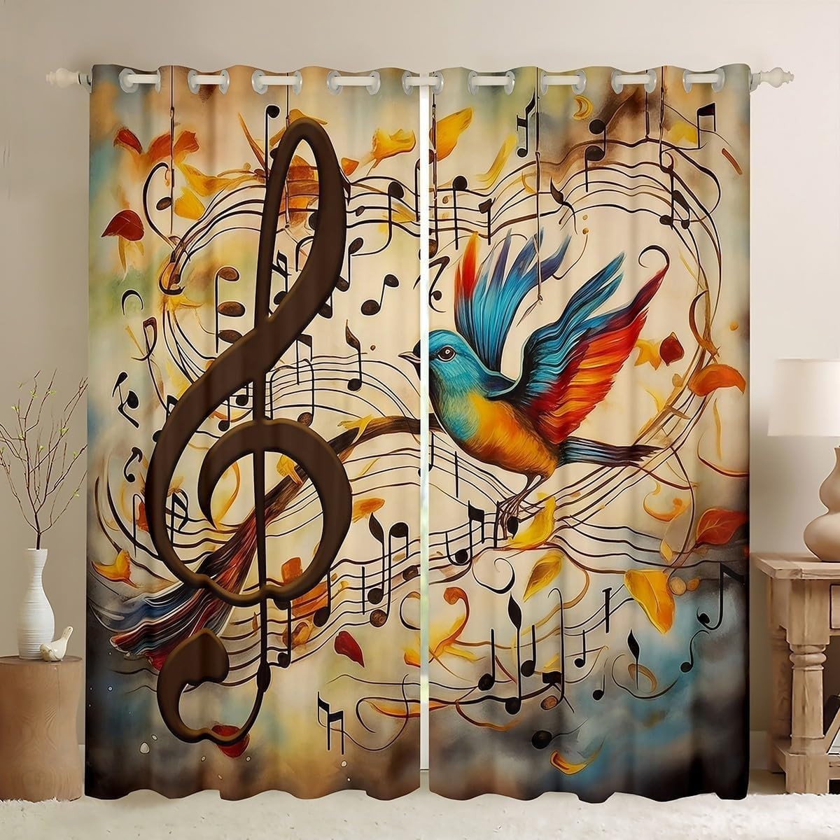 EXSANLIEAY Lark Blackout Curtains for Bedroom Notes Curtain