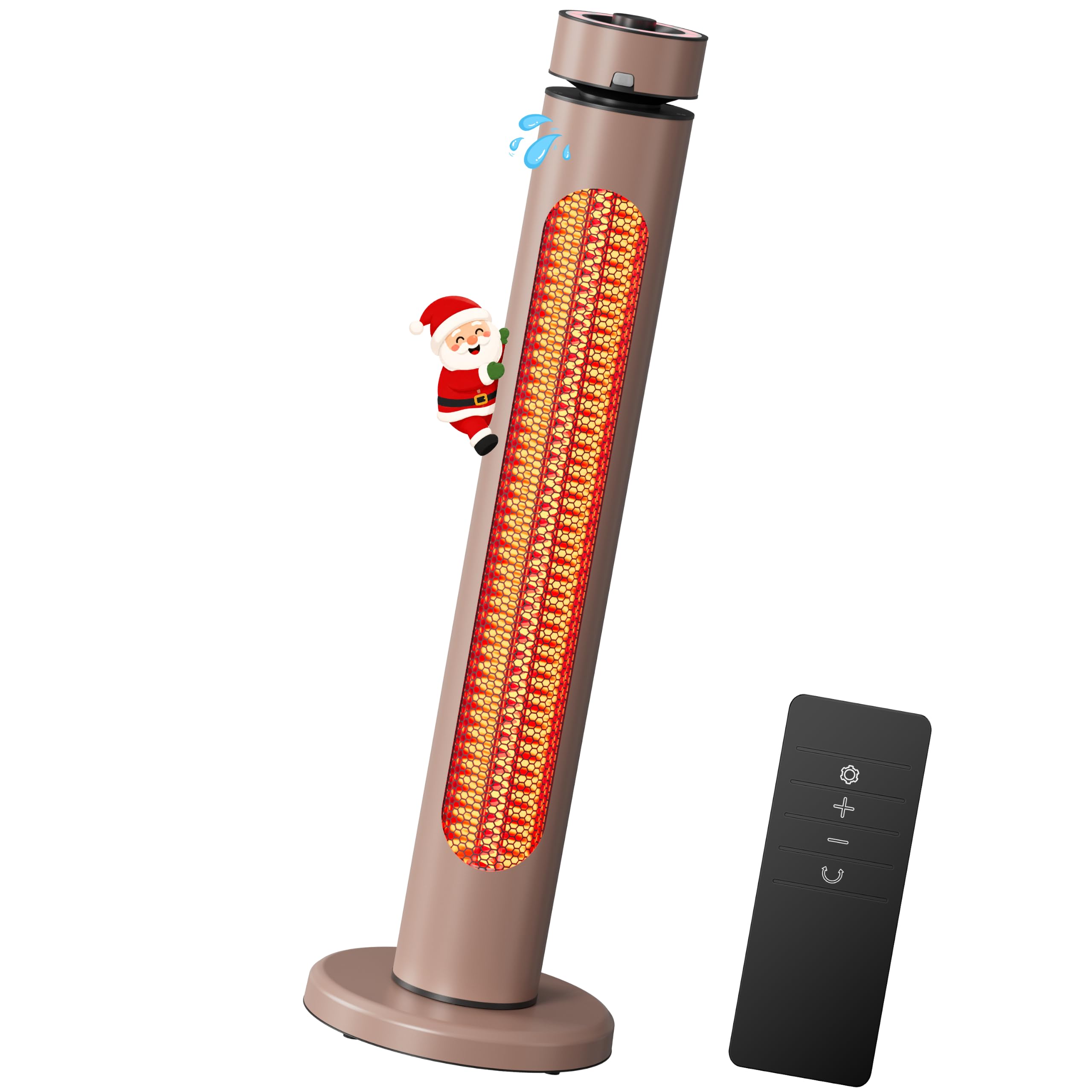 Patio Heater for Outdoor 1500W 8 Heat Levels 8H Timers Oscillation Carbon Fiber Heating Tip-Over&amp;Overheat Protection Waterproof Electric Infrared Heater with Remote Brown