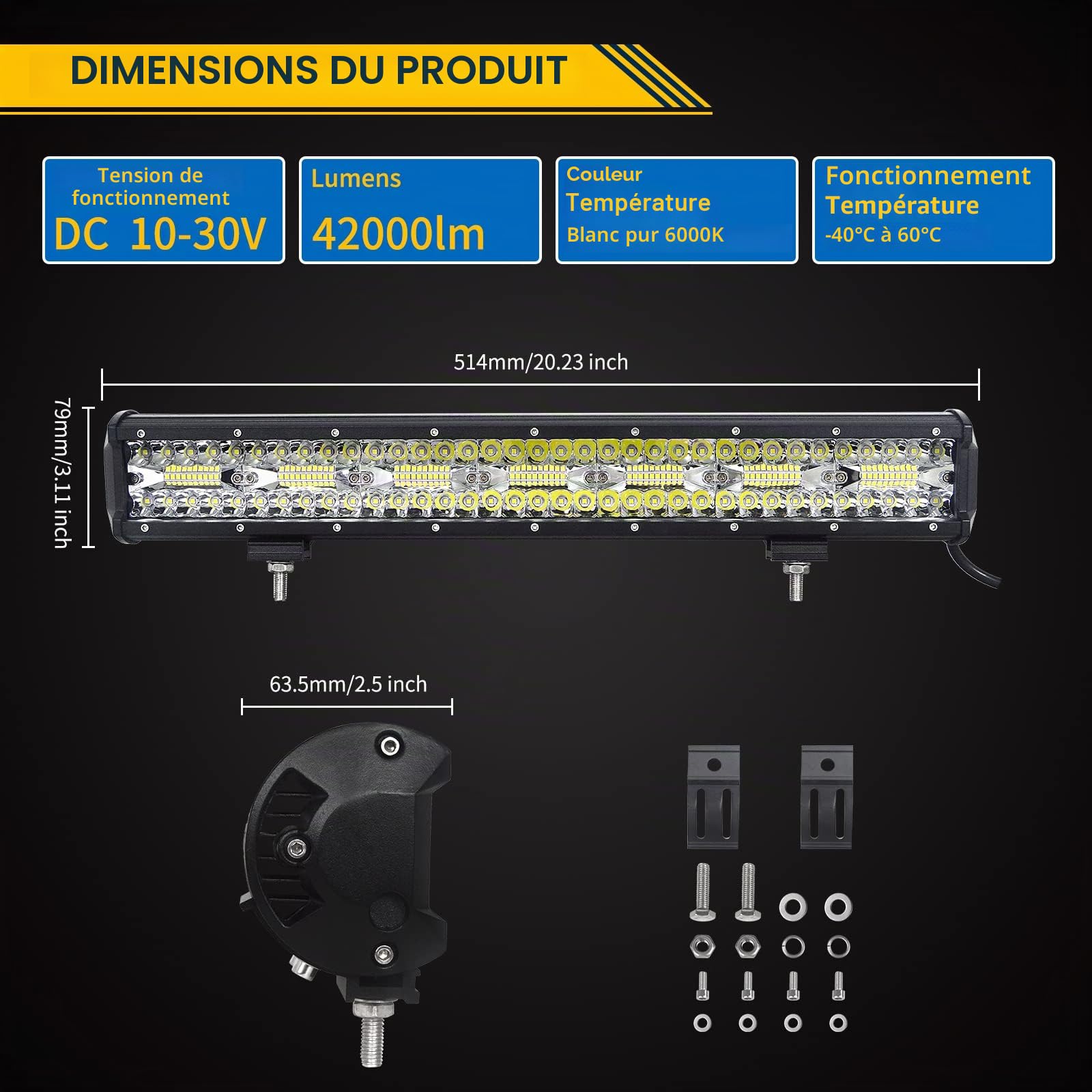 RIGIDON 20 Pouces 50 cm 420W Barre de LED 4x4 avec 12V Faisceau câblage kit | 88mm aimanté support, phares travail led, barre lumineuse, éclairage, pour offroad véhicules voiture camions ATV 4x4 tracteur