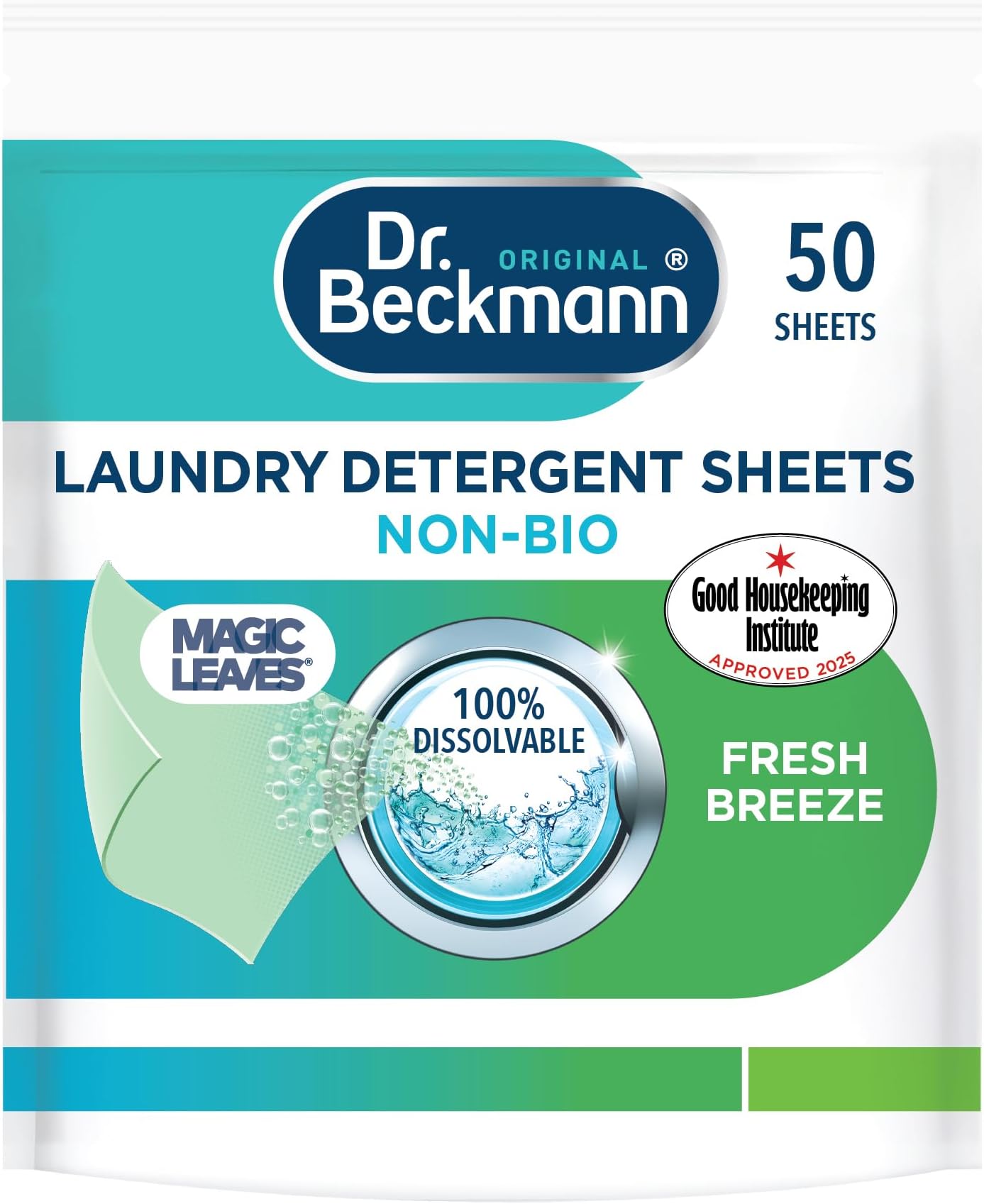 Dr. Beckmann Laundry Detergent Sheets NON-BIO | SPRING FRESH |MAGIC LEAVES | Pre-dosed | 50 sheets