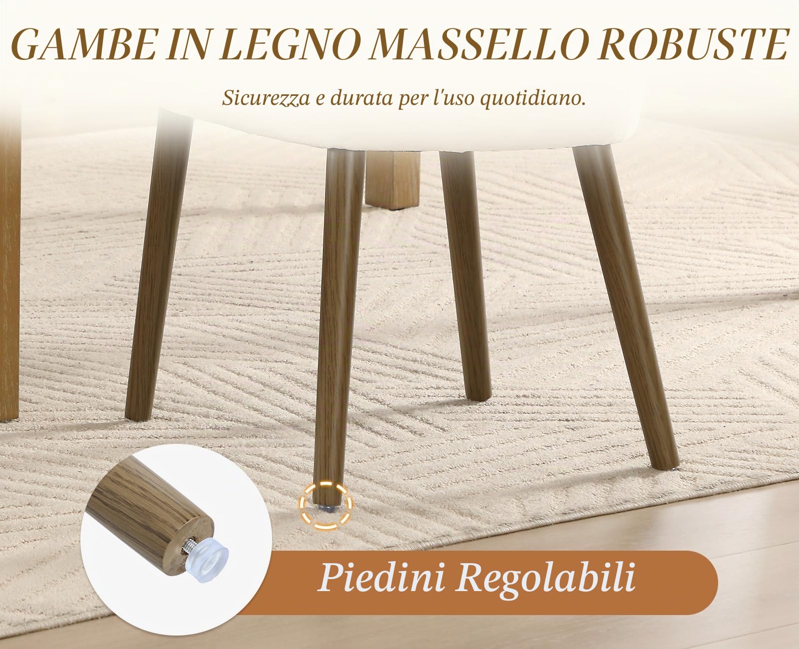 chairus Set di 2 Sedie Cucina in Tessuto con Gambe in Legno, Bianco | Sedia Imbottita con Schienale Rinforzato Sedia da Pranzo in Ciniglia per Sala da Pranzo/Soggiorno/Ristorante