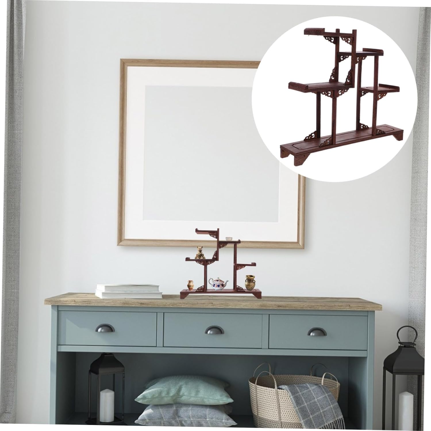 Garneck Wood Display Stand Vintage Collection Riser Shelf Figure Stand Display Wooden Adornment Rack