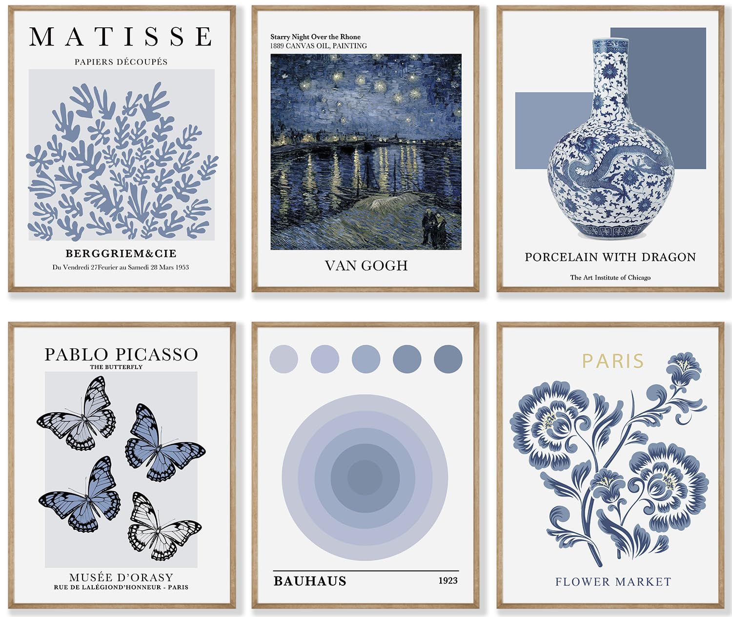 Abstract Matisse Wall Art Exhibition Posters, Vintage Art Boho Art Prints, Retro Room Decor for Aesthetic Bedroom, bule wall art, Unframed, 8 x 10 Inch(Blue)-B04